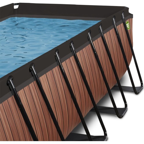 EXIT Wood pool 400x200x122cm with sand filter pump and dome and heat pump - brown
