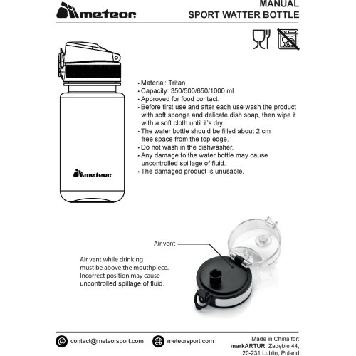 Sports water bottle meteor 650 ml - Black