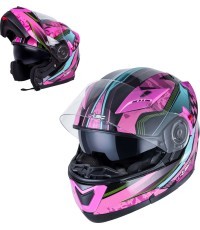 Модульный мотоциклетный шлем W-TEC Pezzon Magenta - Розово-чёрный