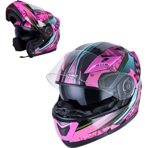Flip-Up Motorcycle Helmet W-TEC Pezzon Magenta - Pink-Black