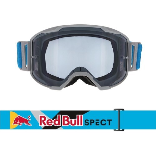 Motokroso akiniai Red Bull Spect Strive Panovision, matiniai šviesiai pilki, tamsinti lęšiai