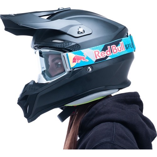 Motokroso akiniai Red Bull Spect Strive Panovision, matiniai šviesiai pilki, tamsinti lęšiai