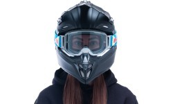 Motokroso akiniai Red Bull Spect Strive Panovision, matiniai šviesiai pilki, tamsinti lęšiai