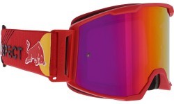 Motokroso akiniai Red Bull Spect Strive Panovision, matiniai raudoni, purpuriniai veidrodiniai lęšiai