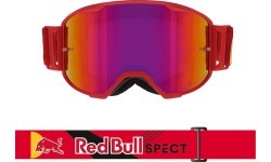 Motokroso akiniai Red Bull Spect Strive Panovision, matiniai raudoni, purpuriniai veidrodiniai lęšiai