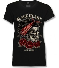 Moteriški marškinėliai BLACK HEART Pin Up Skull - Juoda