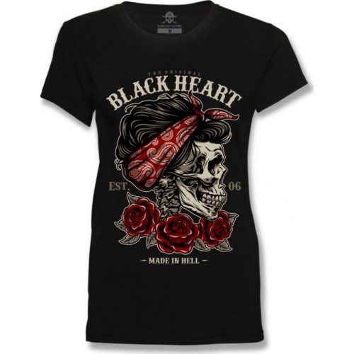 Women’s T-Shirt BLACK HEART Pin Up Skull - Black