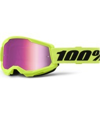 Motocross Goggles 100% Strata 2 New Mirror - Neon yellow, pink plexi