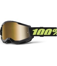 Motocross Goggles 100% Strata 2 New Mirror - Solar black, gold plexi