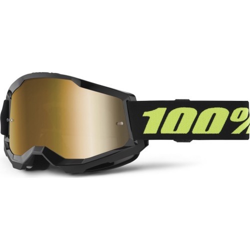 Motocross Goggles 100% Strata 2 New Mirror - Solar black, gold plexi