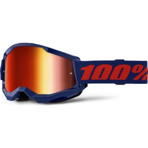 Motocross Goggles 100% Strata 2 New Mirror - Blue, red plexi