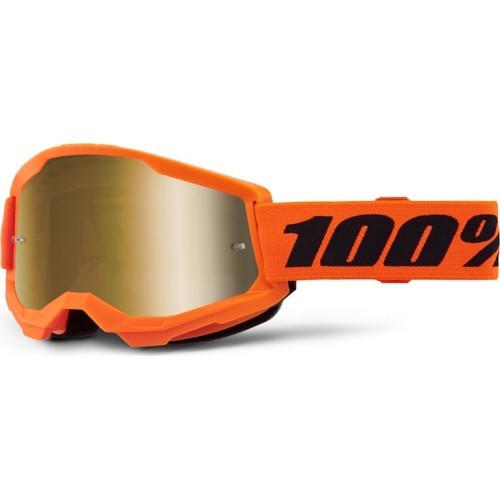 Motocross Goggles 100% Strata 2 New Mirror - Orange, gold plexi