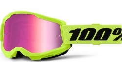 Junior Motocross Goggles 100% Strata 2 Junior Mirror - Neon Yellow, růžové plexi