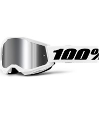Junior Motocross Goggles 100% Strata 2 Junior Mirror - White, stříbrné plexi