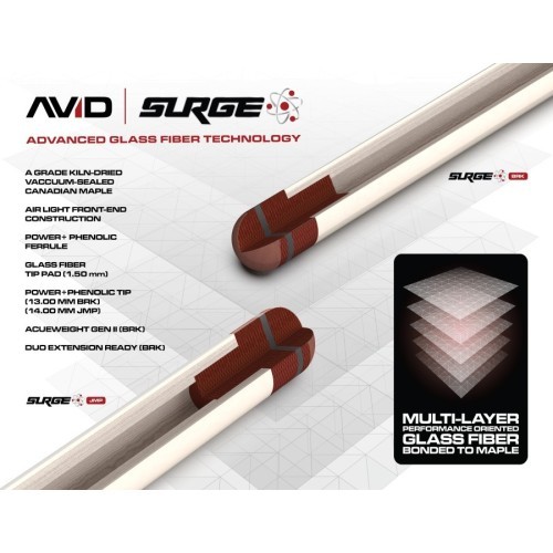 Biliardo kija Cuetec Avid Surge Jump, pool, pilka, 3/8x14