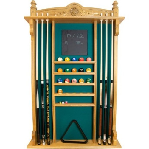 Billiard Cue Rack Wall Rack for 6 Cues, oak, Balls