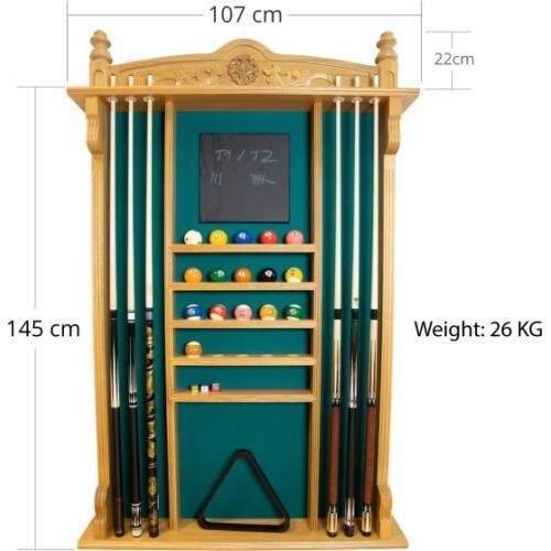 Billiard Cue Rack Wall Rack for 6 Cues, oak, Balls