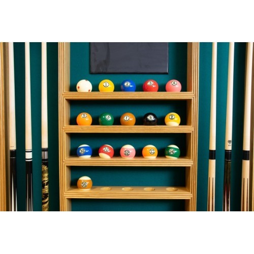 Billiard Cue Rack Wall Rack for 6 Cues, oak, Balls