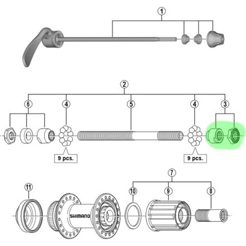 Конус и гайка для задней втулки Shimano FH-RM35