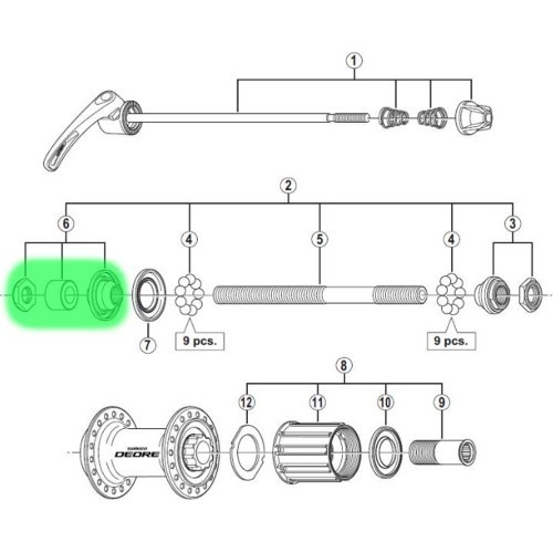 Конус, шайба и гайка для втулки Shimano HB-M590