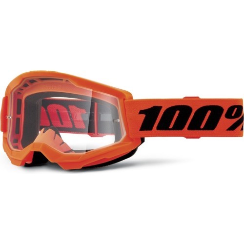 Motocross Goggles 100% Strata 2 New - Orange, clear plexi