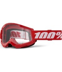 Motokroso akiniai 100% Strata 2 New - Raudona, skaidrus pleksis