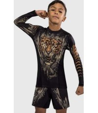 Venum Tiger Kids Long Sleeve Rashguard - Black/Neon Orange