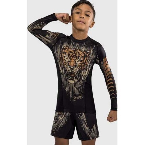Рашгард детский Venum Tiger с длинным рукавом, чёрный/неоново-оранжевый