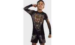 Venum Tiger Kids ilgarankovis kompresinis marškinėliai, juoda/neoninė oranžinė