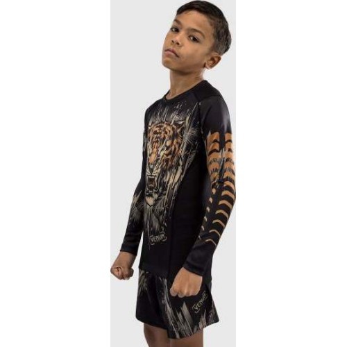 Venum Tiger Kids ilgarankovis kompresinis marškinėliai, juoda/neoninė oranžinė