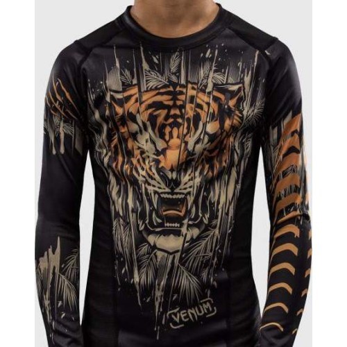 Venum Tiger Kids Long Sleeve Rashguard - Black/Neon Orange