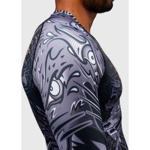Venum Wolf Atak ilgomis rankovėmis rashguard marškinėliai – juoda/pilka