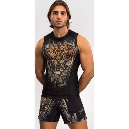 Venum Tiger Men's Sleeveless Rashguard - Black/Neon Orange