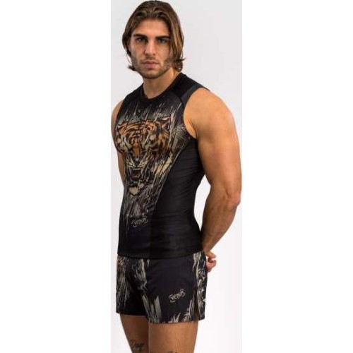Venum Tiger vyriškas berankovis marškinėlis (rashguard) - juoda/neoninė oranžinė