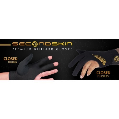 Billiard Glove, Predator Second Skin, 3-Finger, black-yellow, closed thumb, L&XL