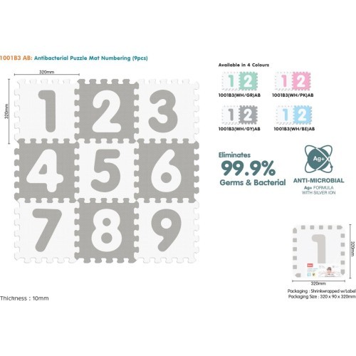 Antibakterinis putų kilimėlis Numbers Gray