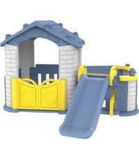 Žaidimų namelis su čiuožykla Cottage Slide 3in1 mėlynas stogas