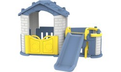 Žaidimų namelis su čiuožykla Cottage Slide 3in1 mėlynas stogas