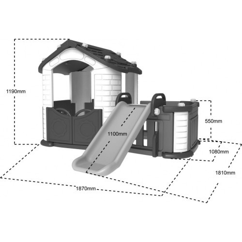 Žaidimų namelis su čiuožykla Cottage Slide 3in1 mėlynas stogas