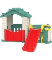 Игровой домик с горкой 3in1, зелёная крыша