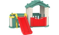 Игровой домик с горкой 3in1, зелёная крыша