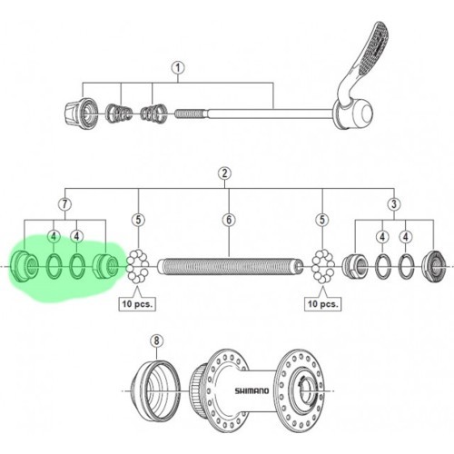 Cone, washers and nut for Shimano HB-RM66 hub