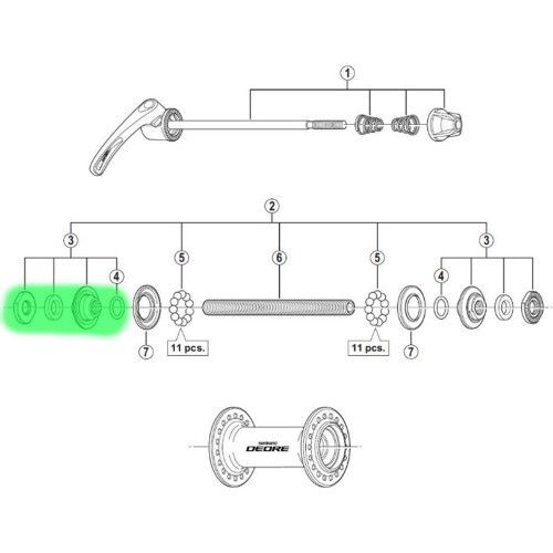 Cone, washer and nut for Shimano HB-M590 hub