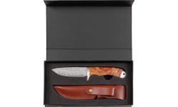 Damasko peilis FoxOutdoor su raudonojo svarainio medžio rankena