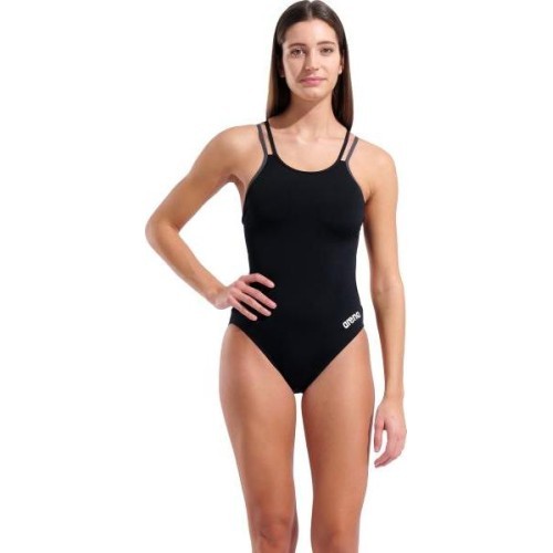 Женский купальник Solid Double Cross Back, чёрный-асфальтовый-чёрный, 34 - 555