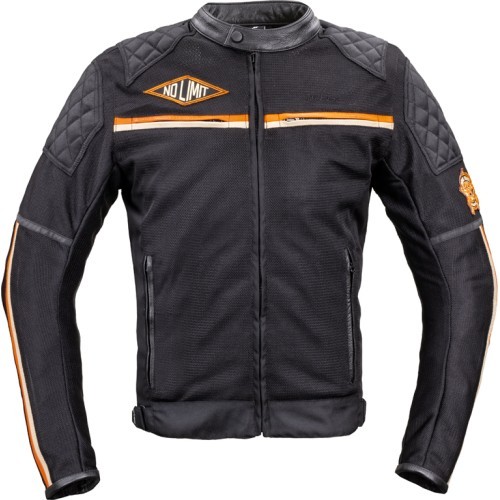 Men’s Motorcycle Jacket W-TEC 2Stripe - Black-Beige-Orange