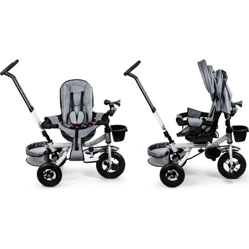 Pasukamas triratukas 360° Grey Delux su stogeliu ECOTOYS