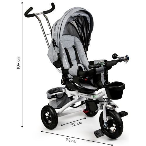 Pasukamas triratukas 360° Grey Delux su stogeliu ECOTOYS