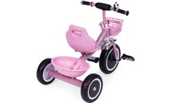Triratukas su neslystančiomis rankenomis, skambučiu ir krepšeliu, rožinis ECOTOYS