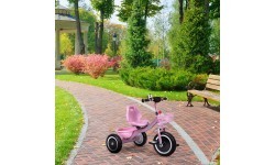 Triratukas su neslystančiomis rankenomis, skambučiu ir krepšeliu, rožinis ECOTOYS
